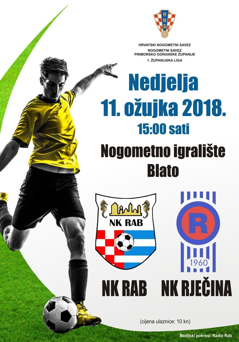 1. ŽL – Susret između NK RABA i NK RJEČINE / (ned.) 11.3.2018. u 15 sati