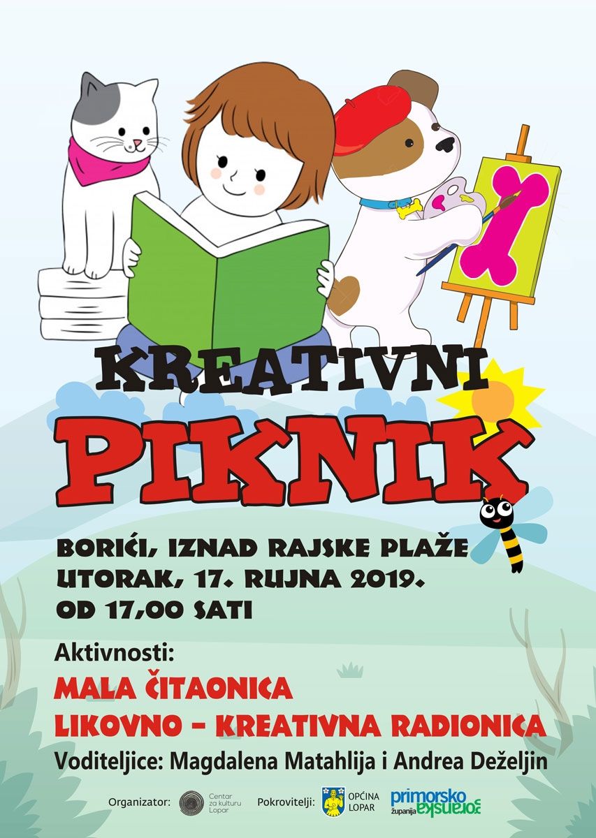 Dođite na posljednji ovogodišnji Kreativni piknik u Boriće iznad Rajske plaže / (uto.) 17.9. u 17:00 sati