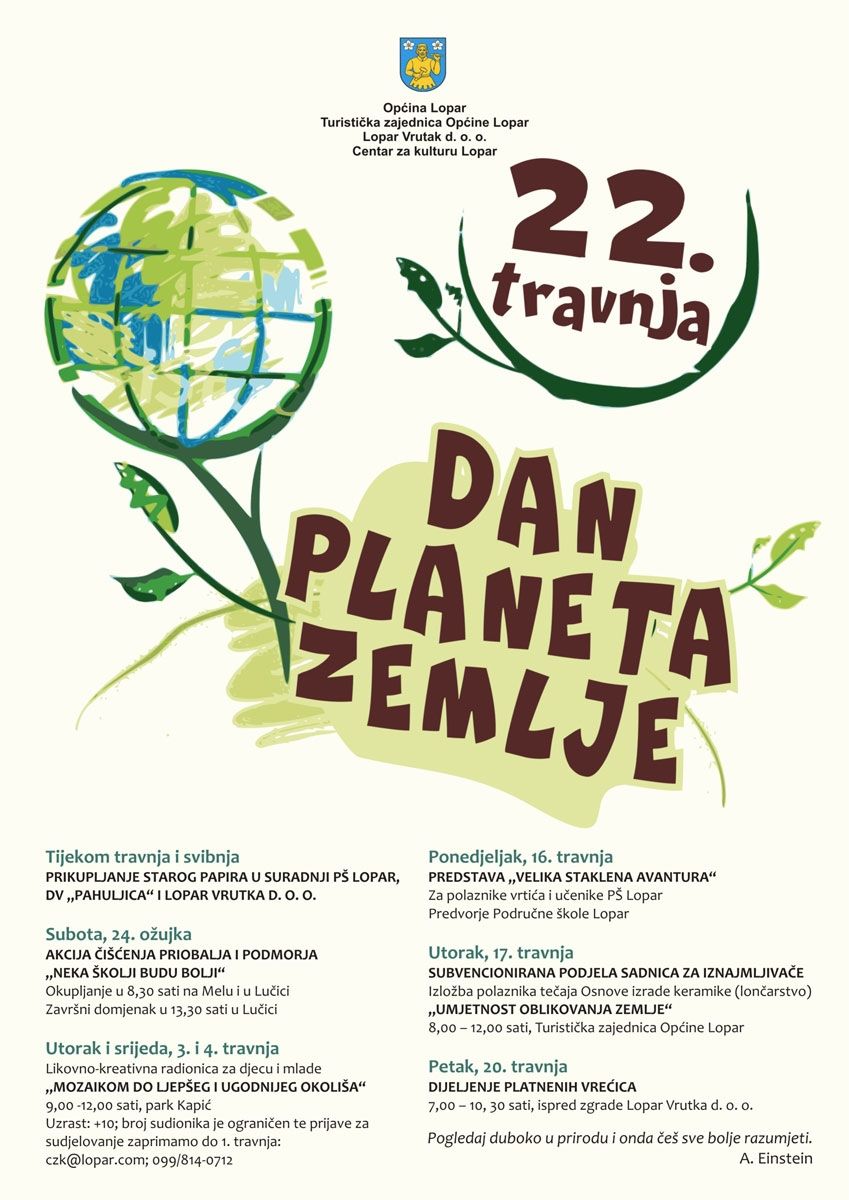 Bogat program obilježavanja Dana planeta Zemlje u Loparu / 24. ožujka – 20. travnja