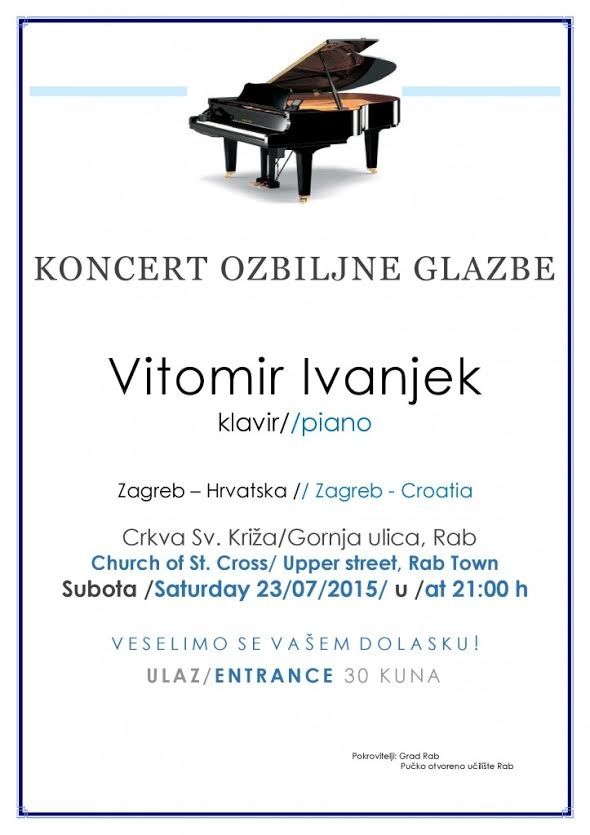 Koncert ozbiljne glazbe – klavijaturist Vitomir Ivanjek, Crkva s.v Križa, 23.07. u 21.00h