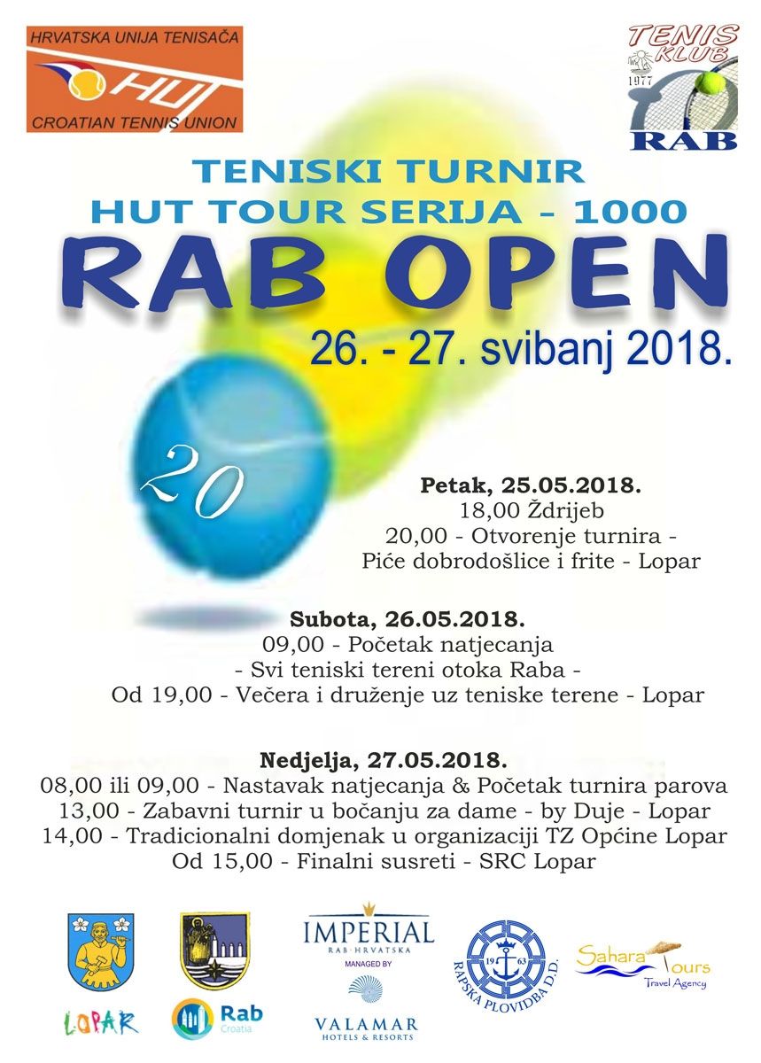 Uskoro starta 20. RAB OPEN – Otvoreno prvenstvo Raba u tenisu / 26. – 27. svibnja 2018.