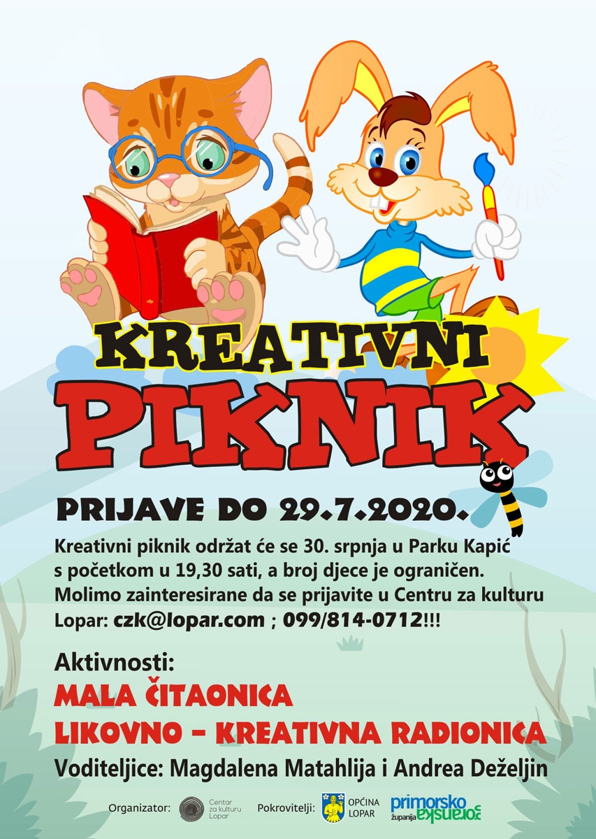 Prvi ovogodišnji Kreativni piknik u Parku Kapić u Loparu | (čet.) 30.7.2020.