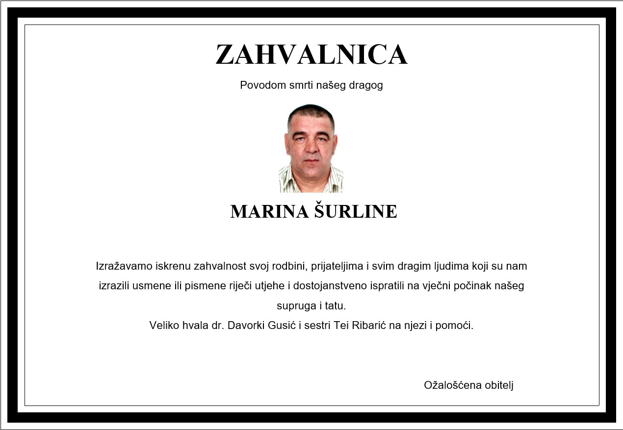 ZAHVALNICA – Marino Šurlina