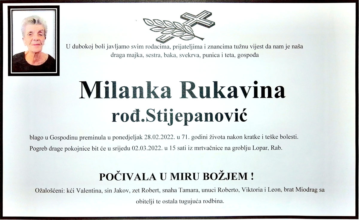 MILANKA RUKAVINA rođ. Stijepanović
