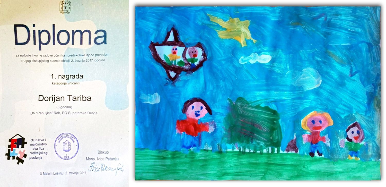 Dječak Dorijan Tariba osvojio prvo mjesto za svoj likovni rad na kojem je prikazao svoju obitelj