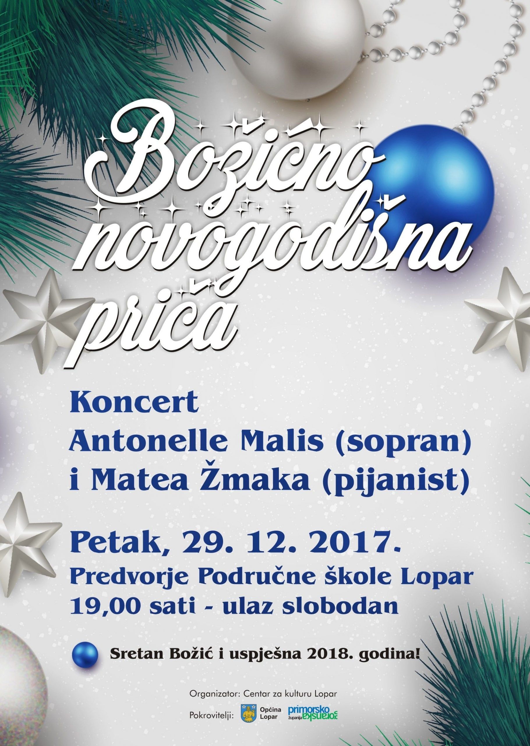 Koncertna “Božićno – novogodišnja priča“ u izvedbi vrsne sopranistice Antonele Malis i pijaniste Matea Žmaka!