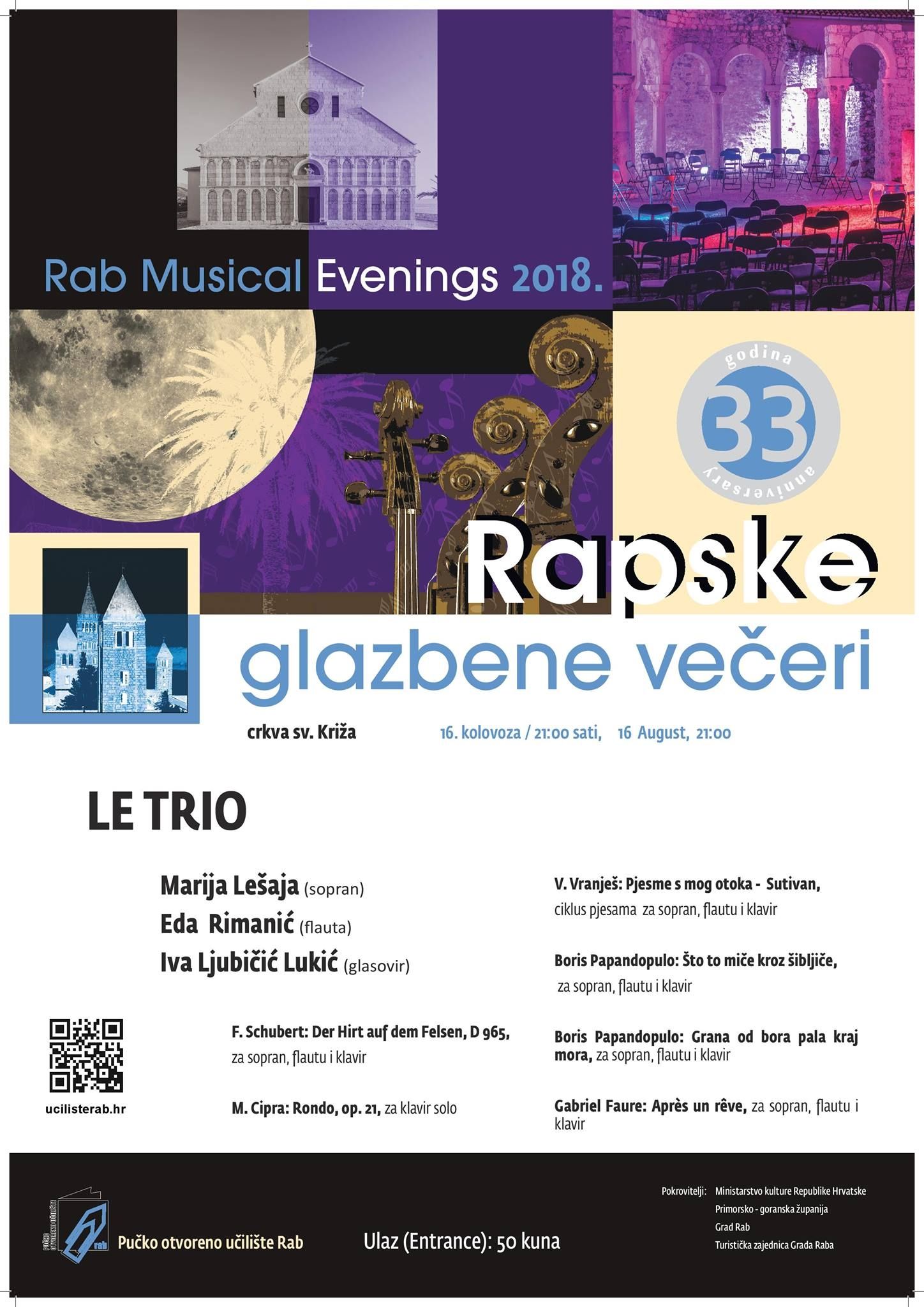 RGV 2018 – Koncert vokalno-instrumentalnog ansambla LE TRIO / (čet.) 16.8.2018. – crkva sv. Križa u 21 h.