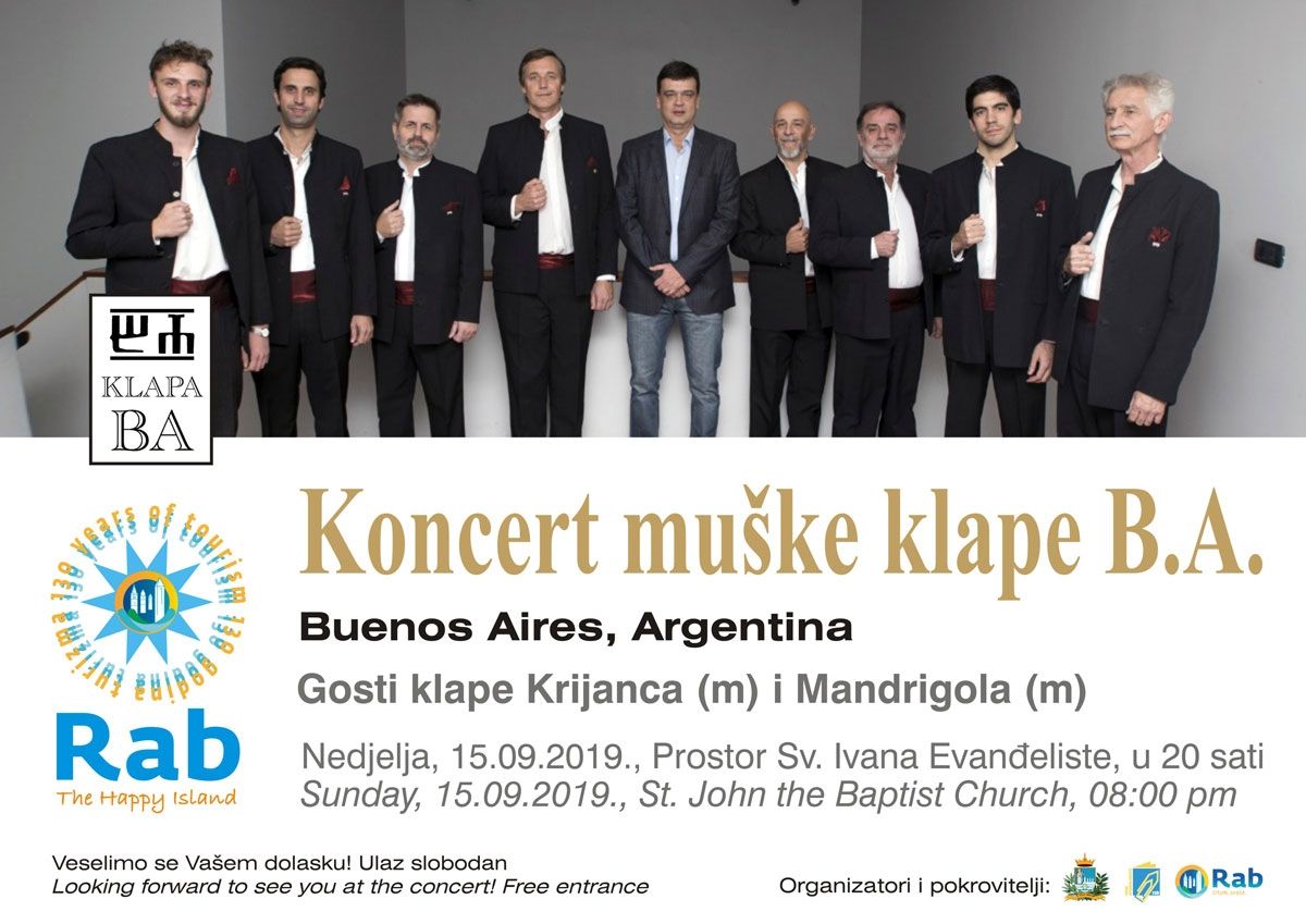 Rapski koncert muške klape B.A. iz Buenos Airesa i njihovih gostiju / (ned.) 15.9.2019. u 20h