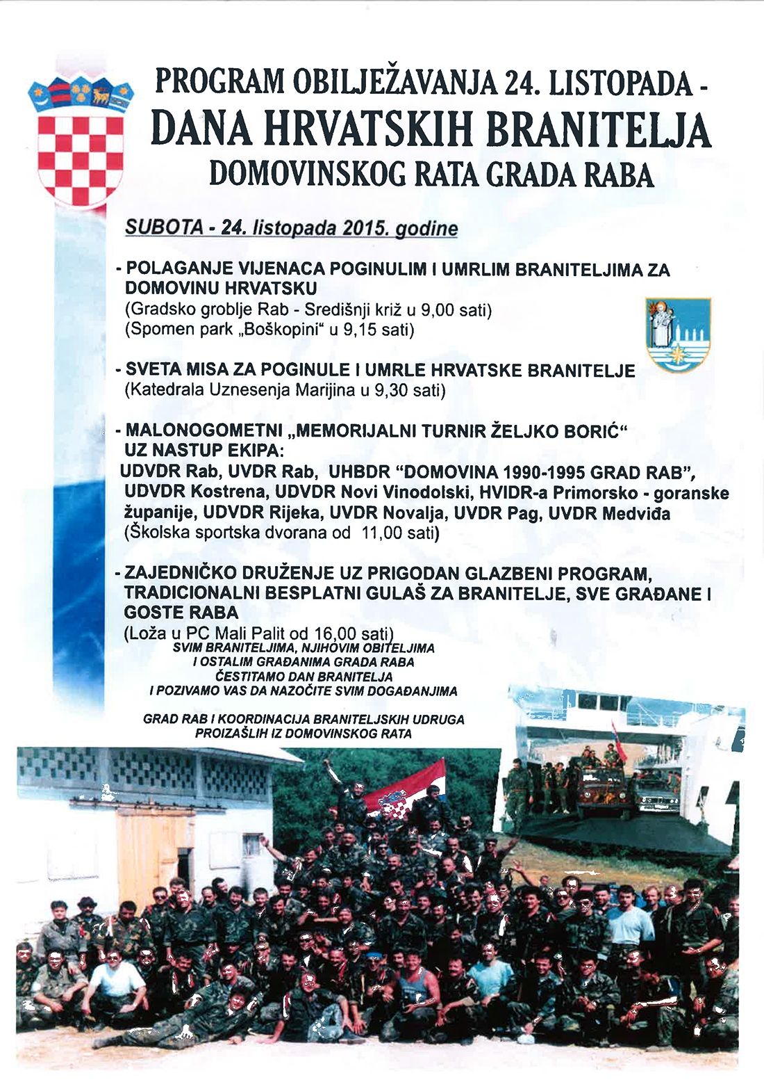 Program obilježavanja 24. listopada – Dana hrvatskih branitelja Domovinskog rata Grada Raba