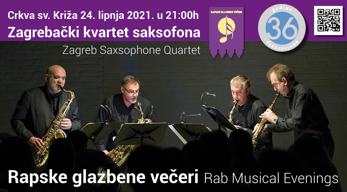Zagrebački kvartet saksofona otvara 36. po redu Rapske glazbene večeri | (čet.) 24.6.2021.
