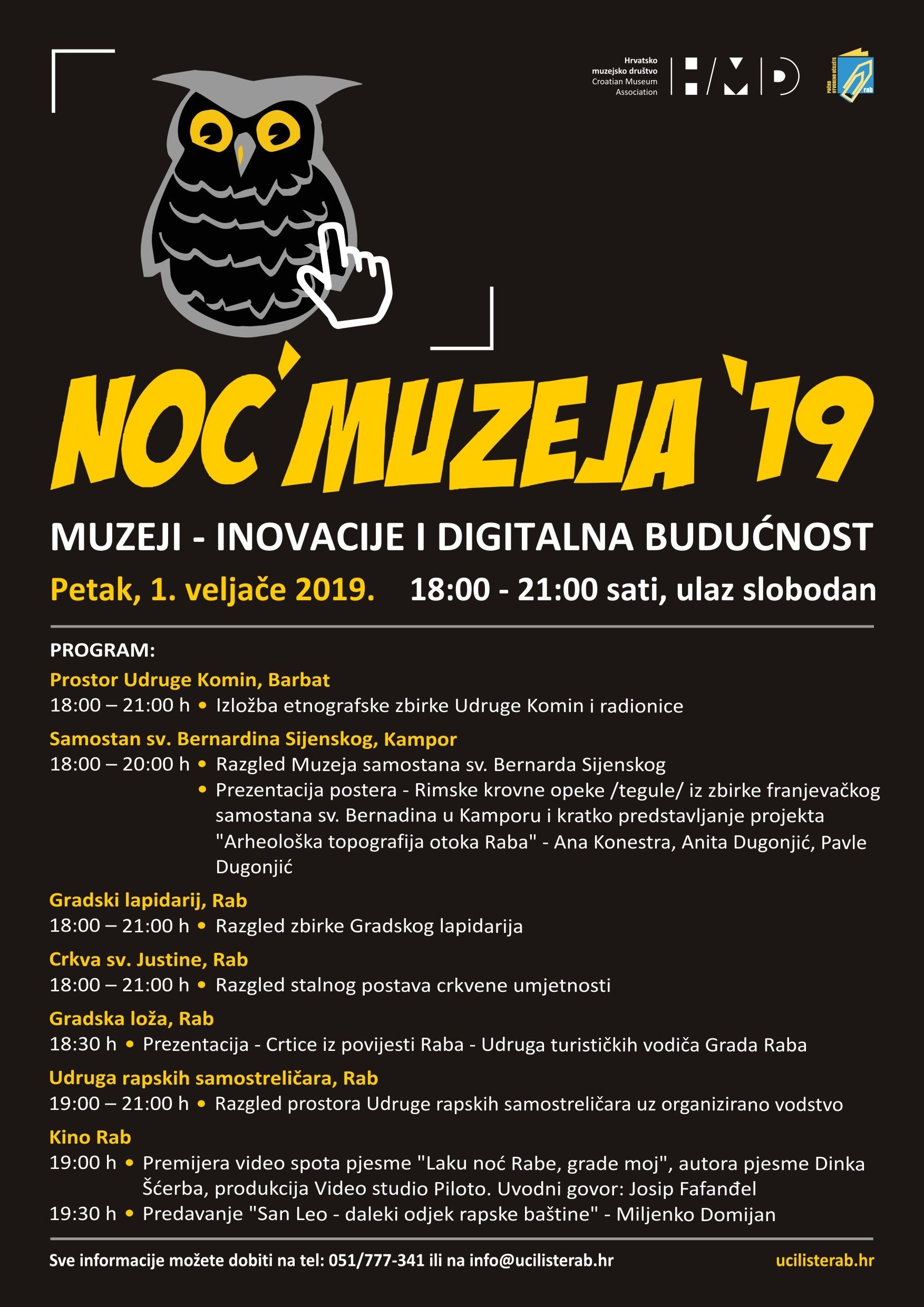 Program za Noć muzeja 2019. na području Grada Raba / (pet) 1.2.2019. od 18h