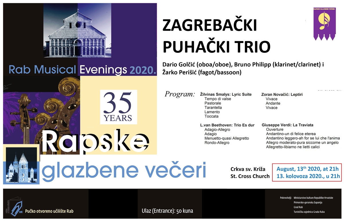 35. RGV – Koncert | ZAGREBAČKI PUHAČKI TRIO | (čet.) 13.8.2020. u 21h