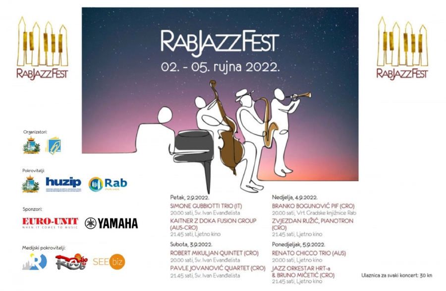 RAB JAZZ FEST – dočekajte kraj ljeta na ‘otoku sreće’ uz vrhunski glazbeni program! | 2.-5.9.2022. – Otok Rab