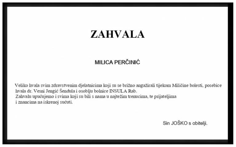 Zahvala | MILICA PERČINIĆ