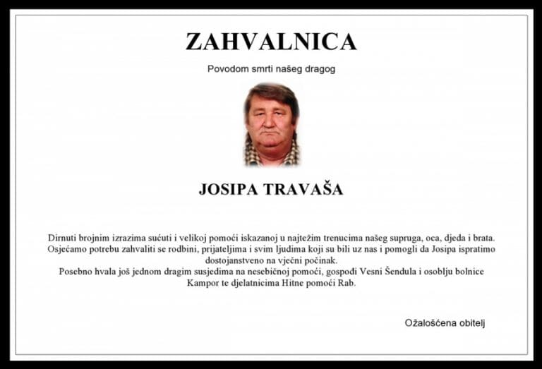 Zahvala | JOSIP TRAVAŠ