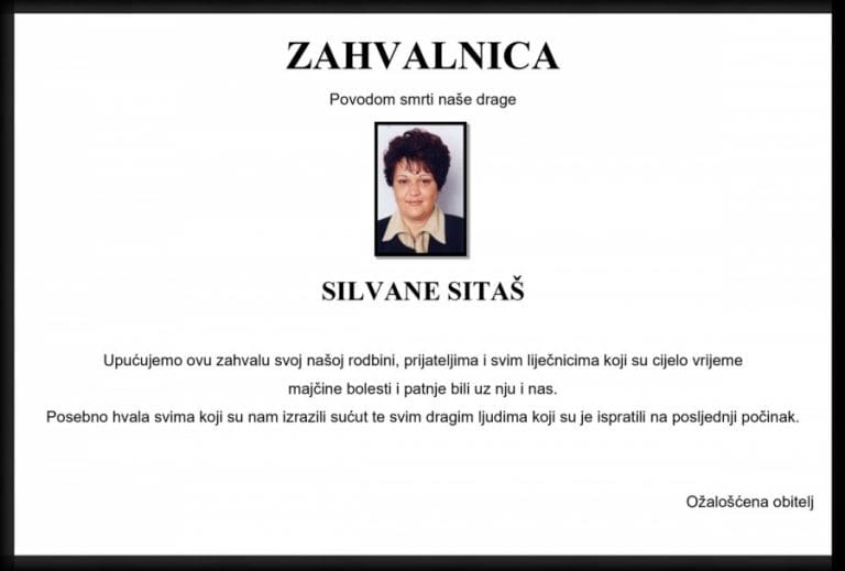Zahvala | SILVANA SITAŠ