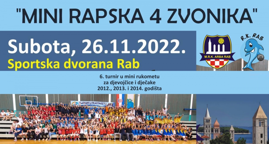 Turnir u mini rukometu „Mini rapska 4 zvonika“ | (sub.) 26.11. od 9.30h – Sportska dvorana Rab