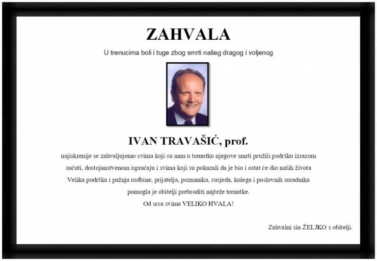 Zahvala | IVAN TRAVAŠIĆ, prof.