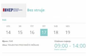 HEP ODS – Obavijest o prekidu opskrbe el. energijom na području TRAJEKTNE LUKE MIŠNJAK | (pet.) 17.3.2023.