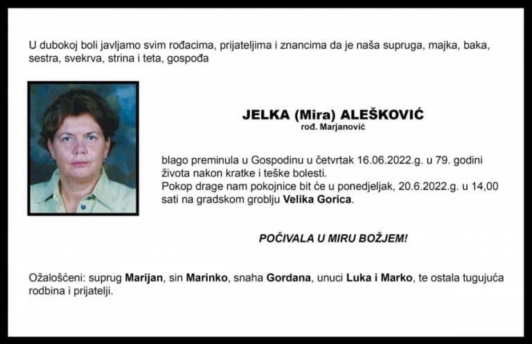 JELKA (Mira) ALEŠKOVIĆ