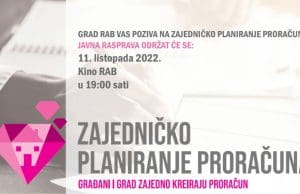 Održavanje druge javne tribine za zajedničko planiranje proračuna | (uto), 11.10.2022. u 19 sati, Kino Rab