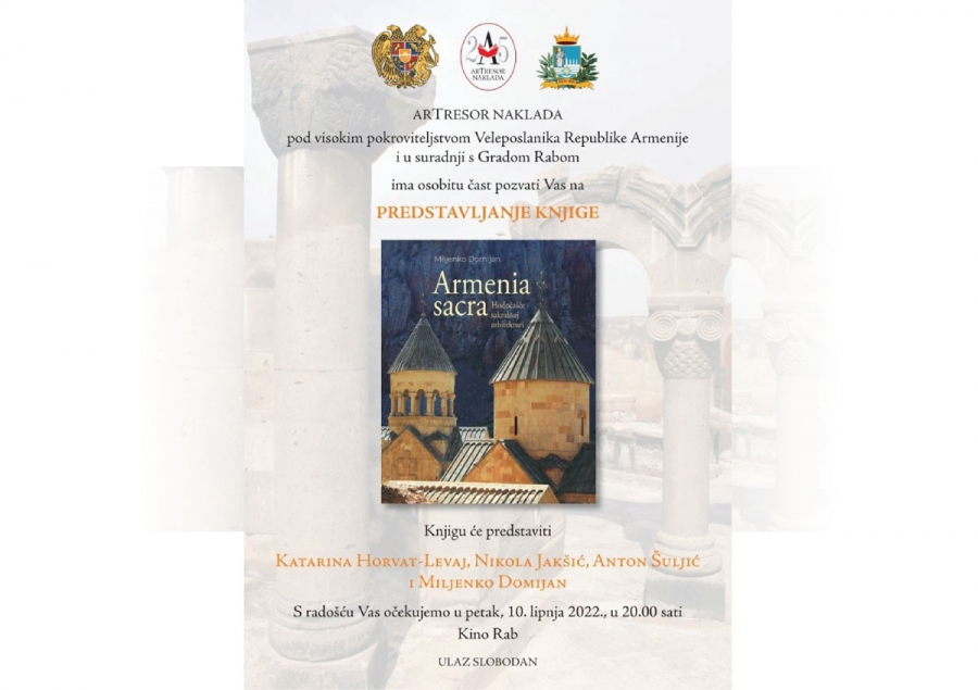 Predstavljanje knjige Miljenka Domijana “Armenia sacra – hodočašće sakralnoj arhitekturi” | Kino Rab – (pet.) 10.6.2022. u 20h