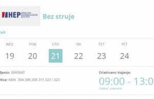 HEP ODS – Obavijest o prekidu opskrbe el. energijom na području BARBATA | (uto.) 21.2.2023.