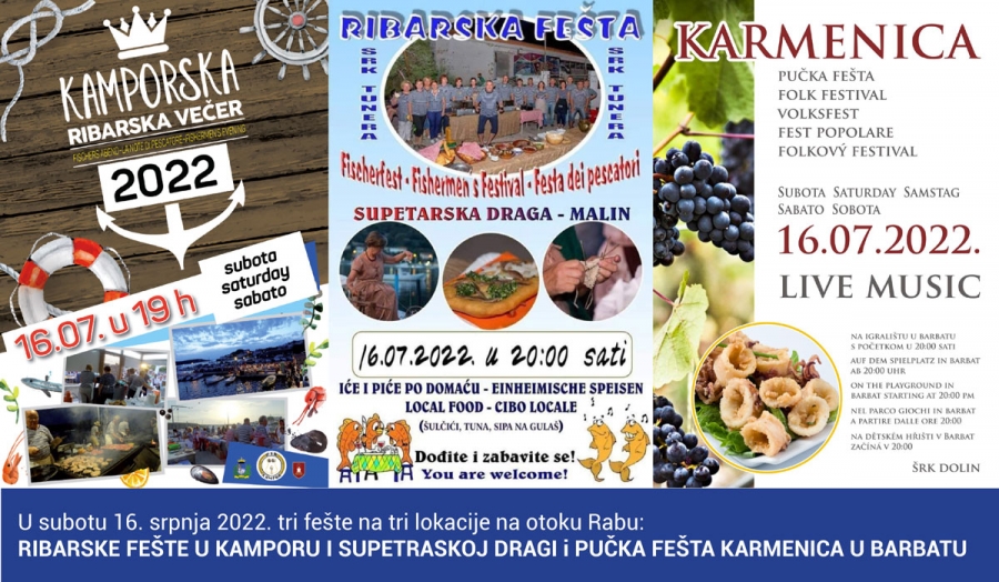 U suboti RIBARSKE FEŠTE u Supetarskoj Dragi i u Kamporu te pučka fešta KARMENICA u Barbatu U suboti RIBARSKE FEŠTE u Supetarskoj Dragi i u Kamporu te pučka fešta KARMENICA u Barbatu