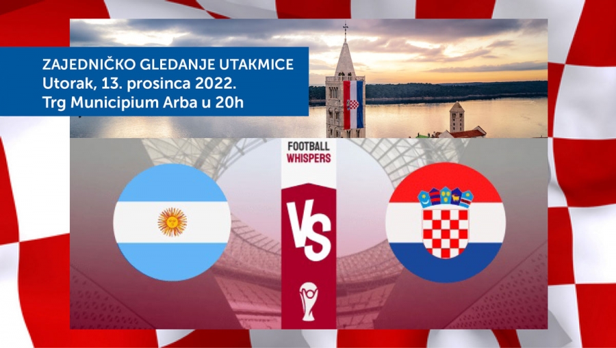 Zajedničko gledanje utakmice između Hrvatske i Argentine na velikom ekranu na Trgu Municipium Arba