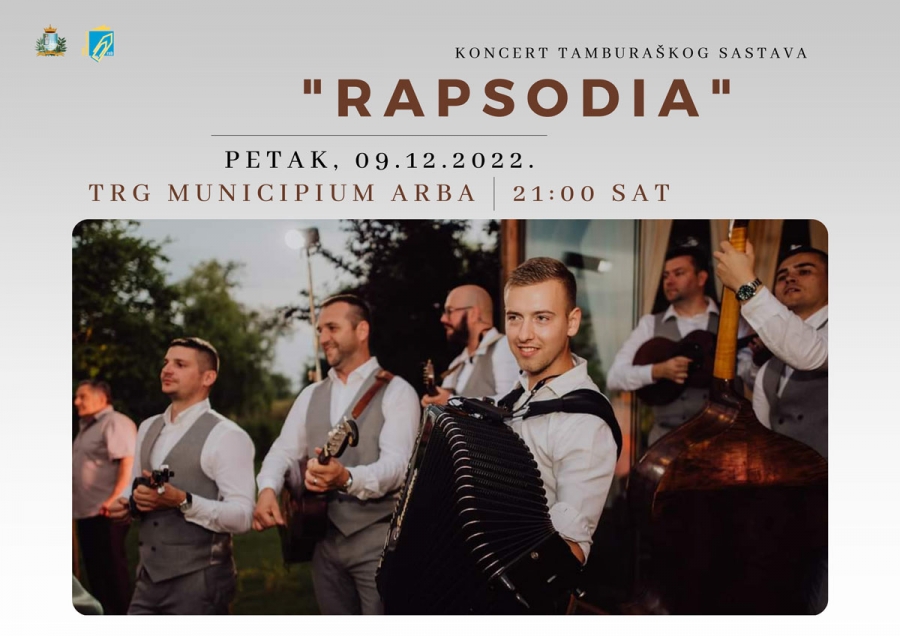 Koncert Tamburaškog sastava „Rapsodia“ na Trgu Municipium Arba | (pet.) 9.12.2022.
