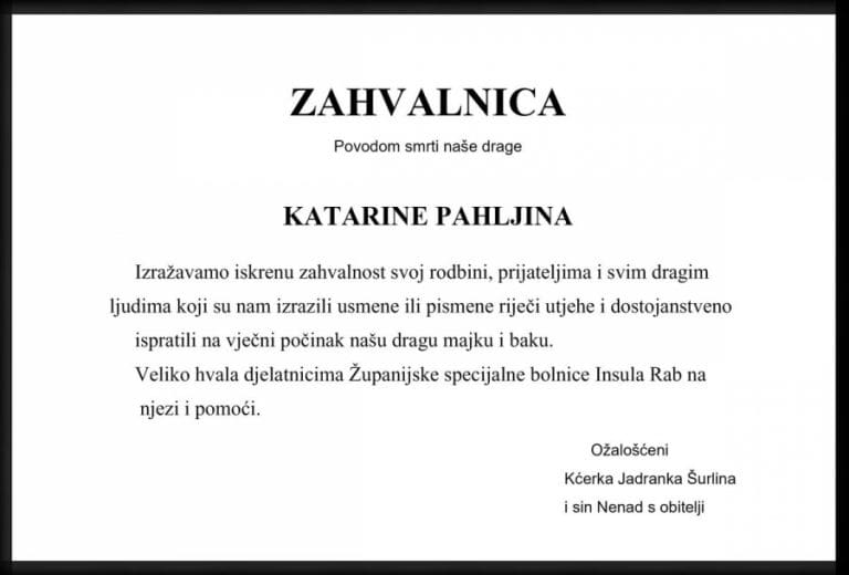 Zahvala | KATARINA PAHLJINA