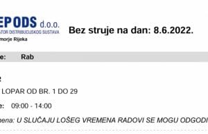 HEP ODS – Obavijest o prekidu opskrbe el. energijom u LOPARU | (sri.) 8.06.2022.