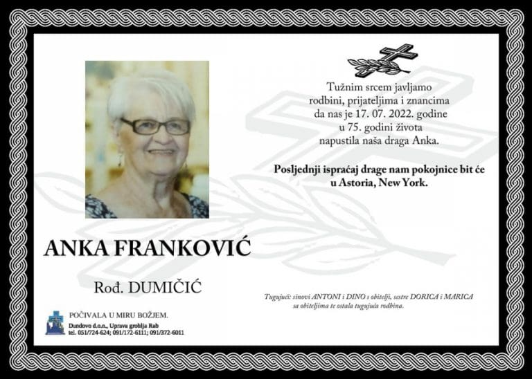 ANKA FRANKOVIĆ, rođ. Dumičić