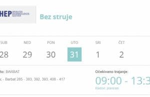 HEP ODS – Obavijest o prekidu opskrbe el. energijom na području BARBATA | (uto.) 31.1.2023.