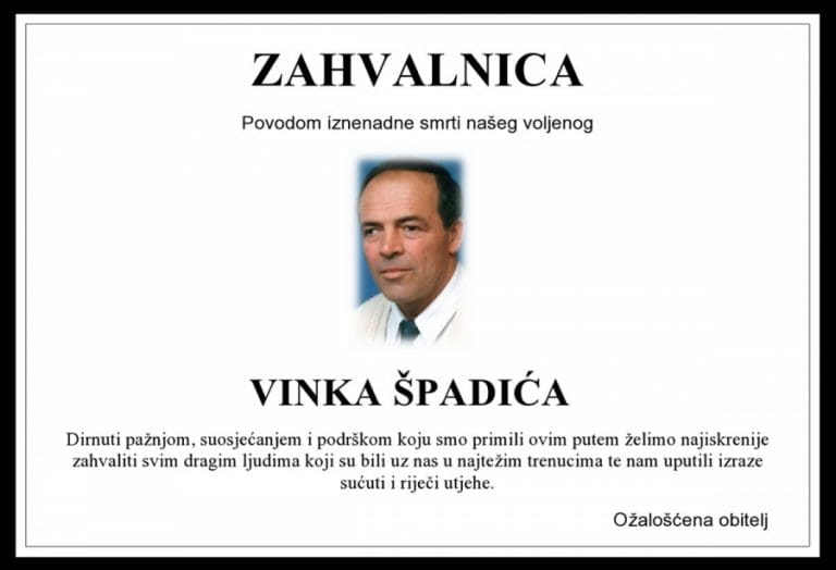 Zahvala | VINKO ŠPADIĆ