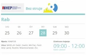 HEP ODS – Obavijest o prekidu opskrbe el. energijom na području KAMPORA | (pet.) 28.4.2023.