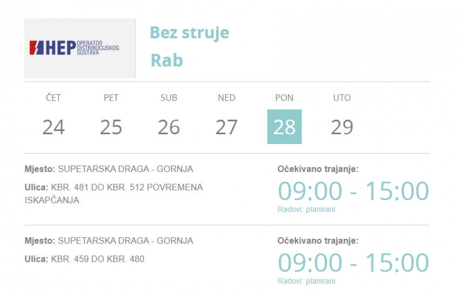 HEP ODS – Obavijest o prekidu opskrbe el. energijom na području GORNJE SUPETARSKE DRAGE | (pon.) 28.11.2022. HEP ODS – Obavijest o prekidu opskrbe el. energijom na području GORNJE SUPETARSKE DRAGE | (pon.) 28.11.2022.