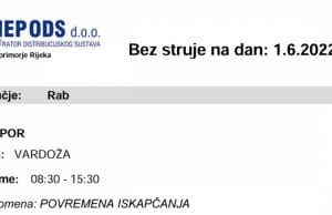 HEP ODS – Obavijest o prekidu opskrbe el. energijom u KAMPORU (Vardoža) | (sri.) 1.06.2022.