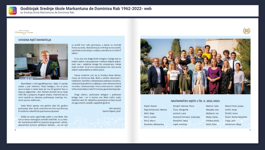 Srednja škola Markantuna de Dominisa Rab objavila Godišnjak povodom 60. obljetnice škole