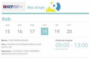 Obavijest o prekidu opskrbe el. energijom na području GORNJE SUP. DRAGE | (uto.) 18.4.2023.