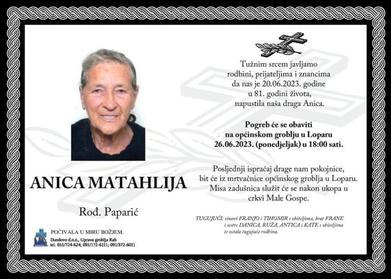 ANICA MATAHLIJA rođ. Paparić
