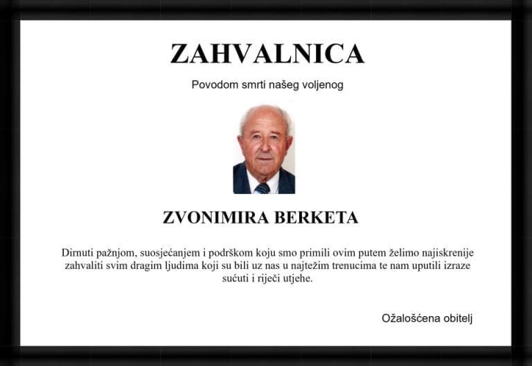 Zahvala | ZVONIMIR BERKET