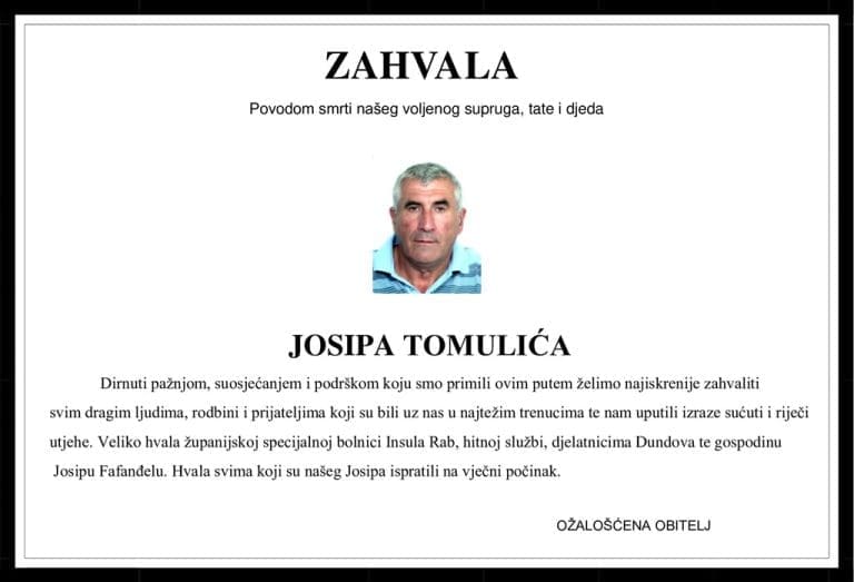 Zahvala – JOSIP TOMULIĆ