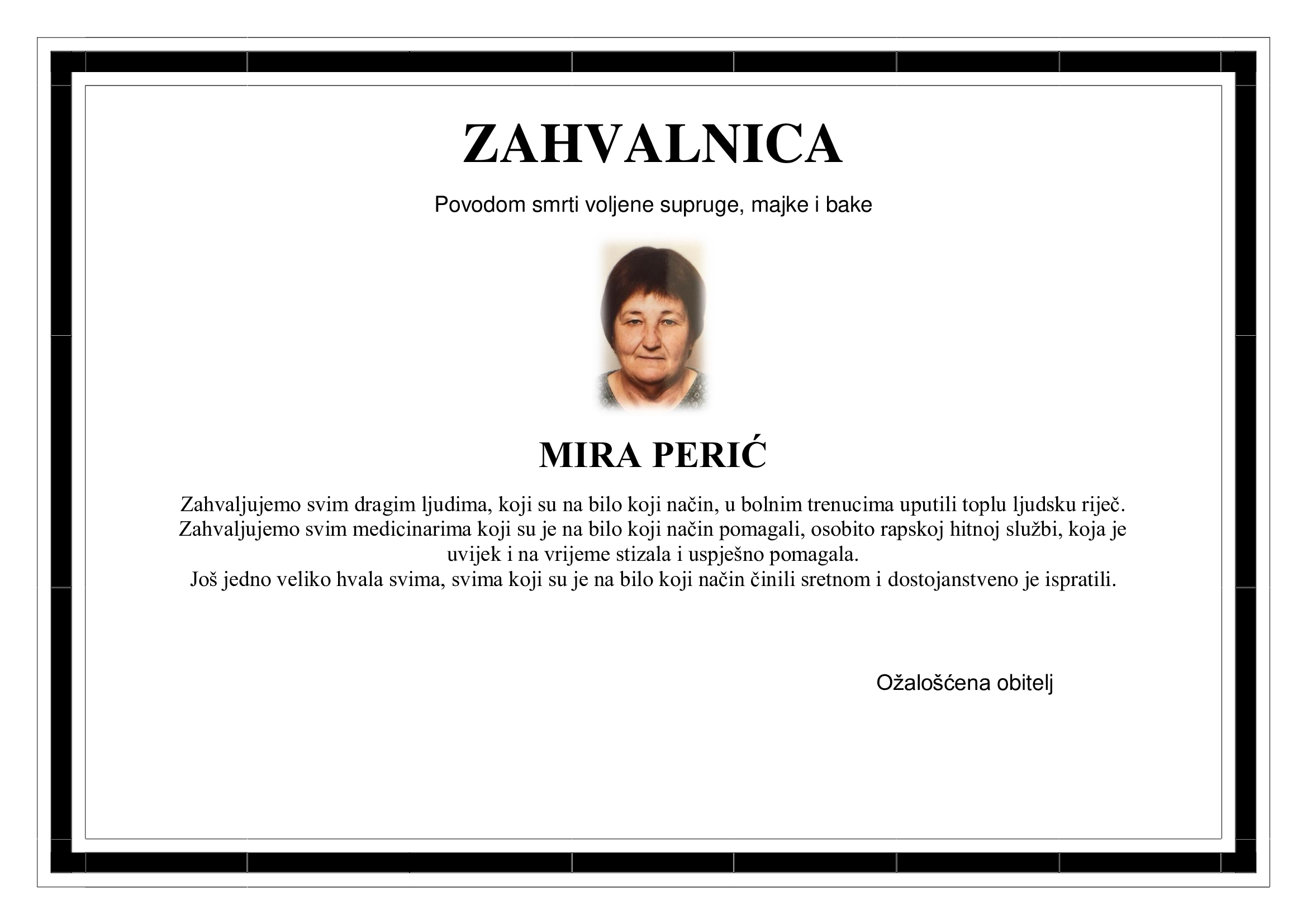 Zahvalnica – MIRA PERIĆ