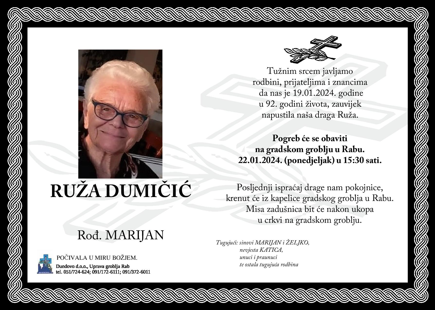RUŽA DUMIČIĆ rođ. Marijan