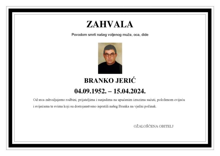 Zahvala – Branko Jerić