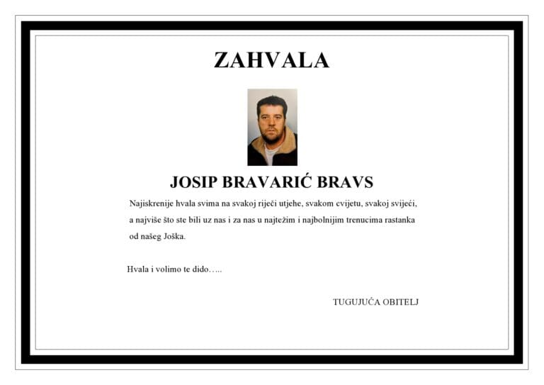 Zahvala – JOSIP BRAVARIĆ – Bravs