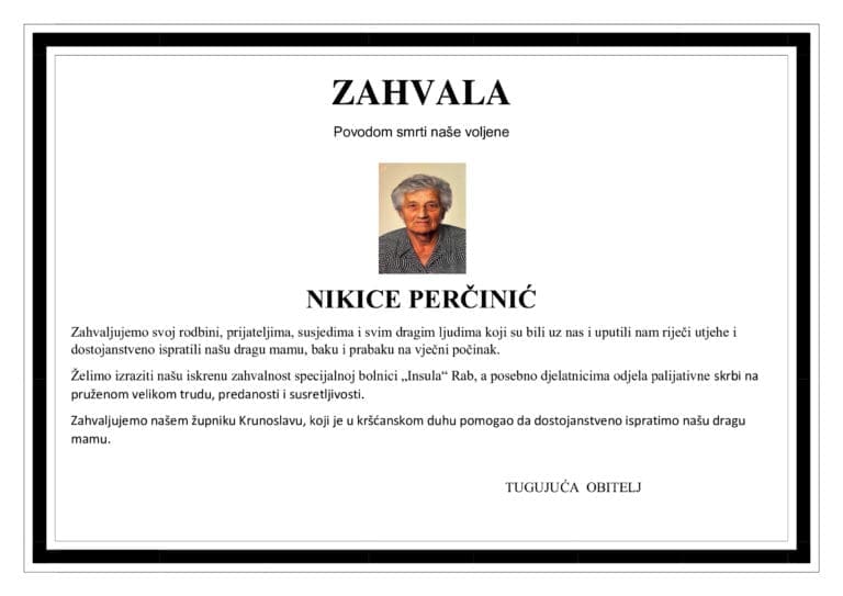 Zahvala – NIKICA PERČINIĆ