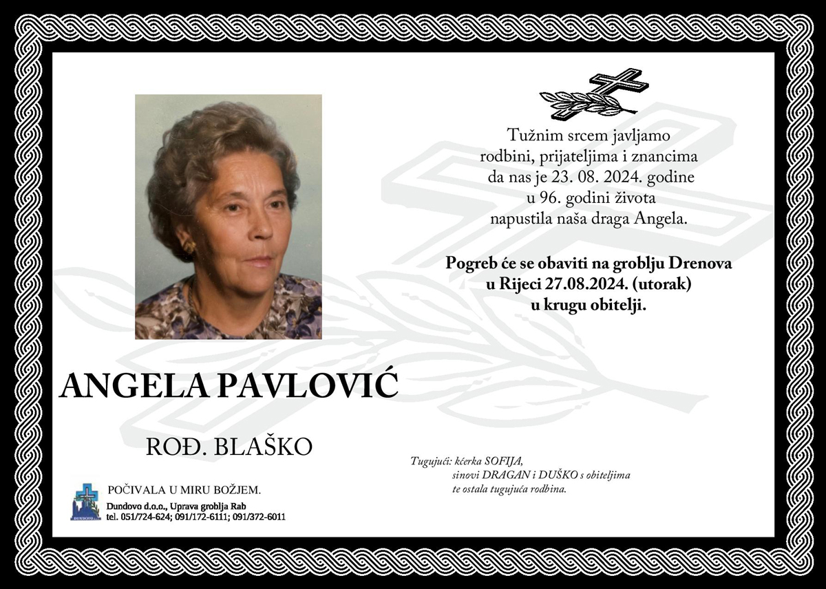 ANGELA PAVLOVIĆ rođ. Blaško ANGELA PAVLOVIĆ rođ. Blaško
