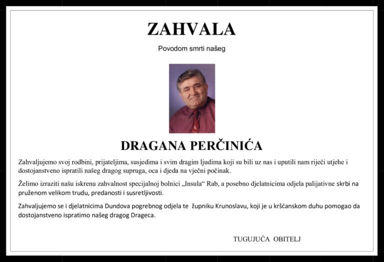 Zahvala – DRAGAN PERČINIĆ